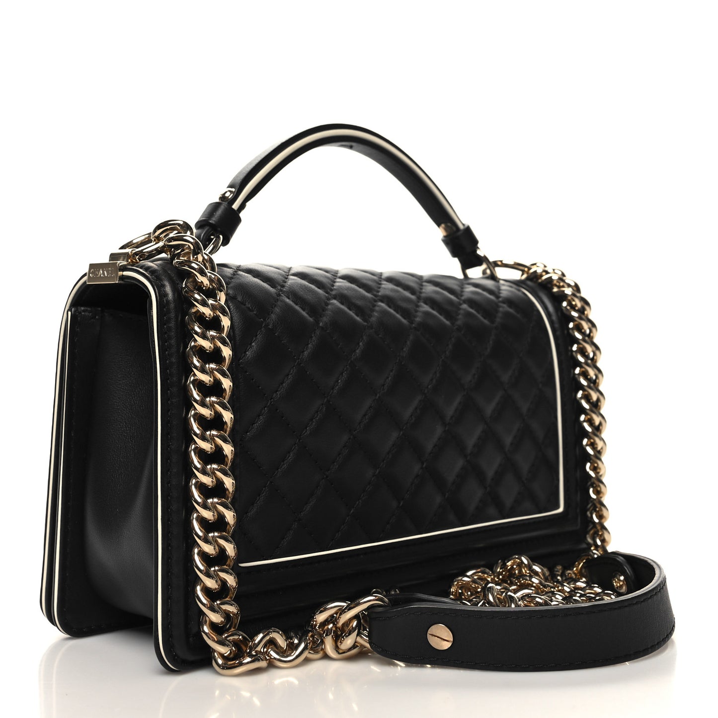 Calfskin Quilted Medium Boy Top Handle Flap Black