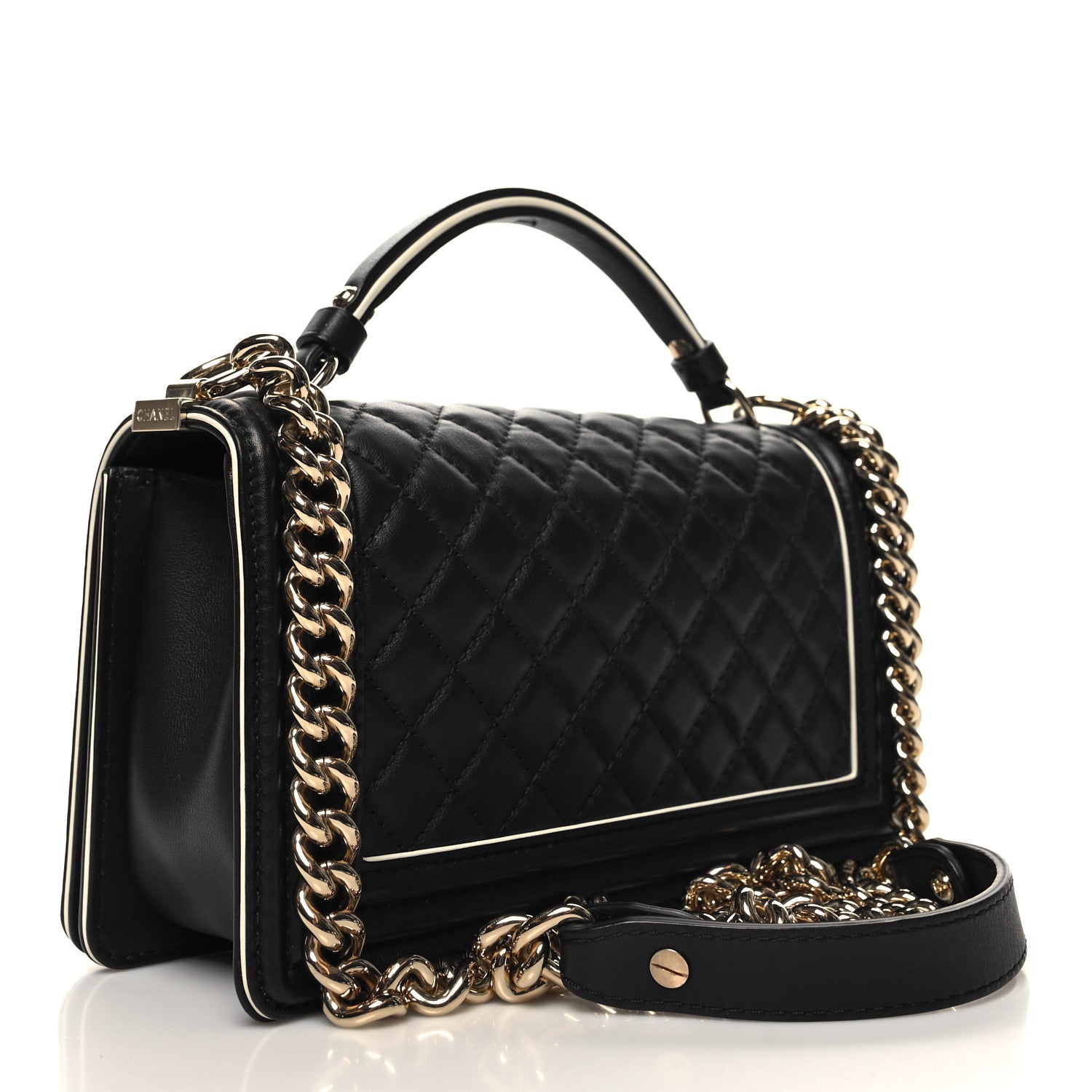 Chanel Calfskin Quilted Medium Boy Top Handle Flap Black 2 of 10