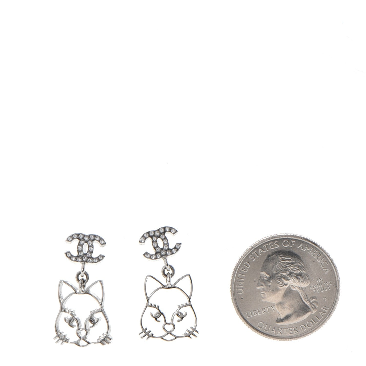 Chanel Crystal Emoji Choupette Cat CC Earrings Silver 2 of 6