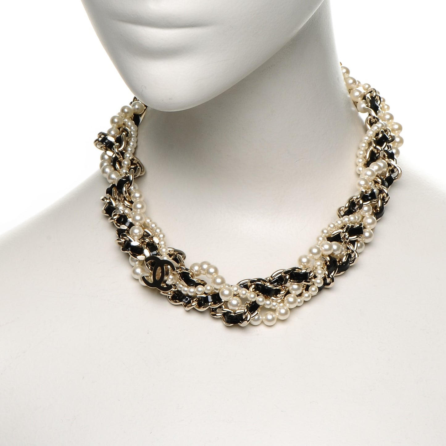 Pearl CC Chain Choker Necklace Black Gold