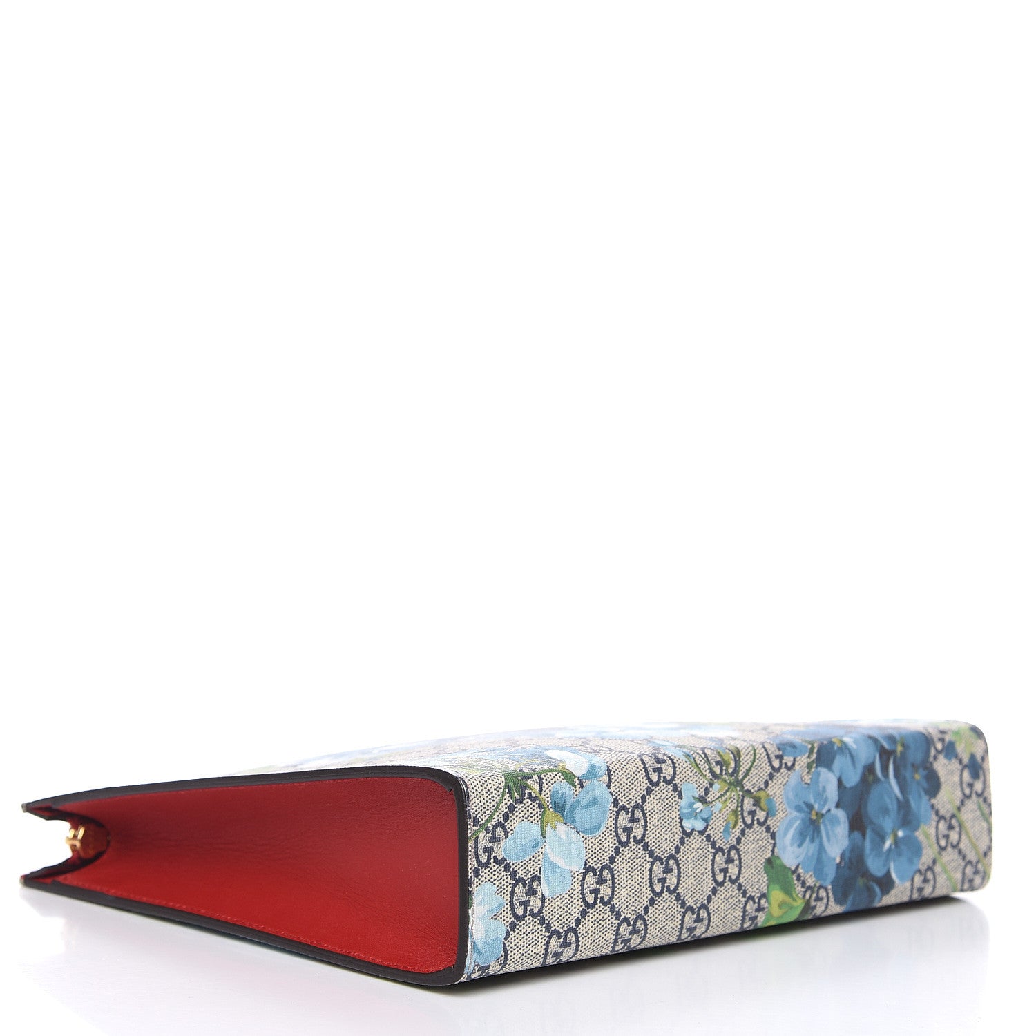 Gucci GG Supreme Monogram Blooms Large Cosmetic Case Beige Blue Navy Hibiscus Red 4 of 9