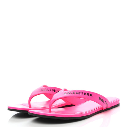Balenciaga Calfskin Logo Thong Sandals 36 Neon Pink 3 of 7