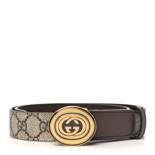 GG Supreme Monogram Plutone Calfskin Enamel Interlocking G 30mm Belt 75 30 Beige Ebony New Acero