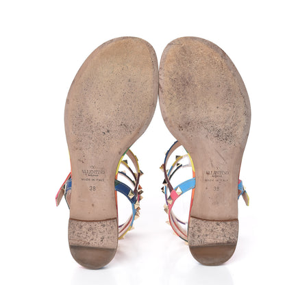 Valentino Garavani Calfskin 1973 Rockstud Ankle Wrap Flat Thong Sandals 38 Multicolor 4 of 8
