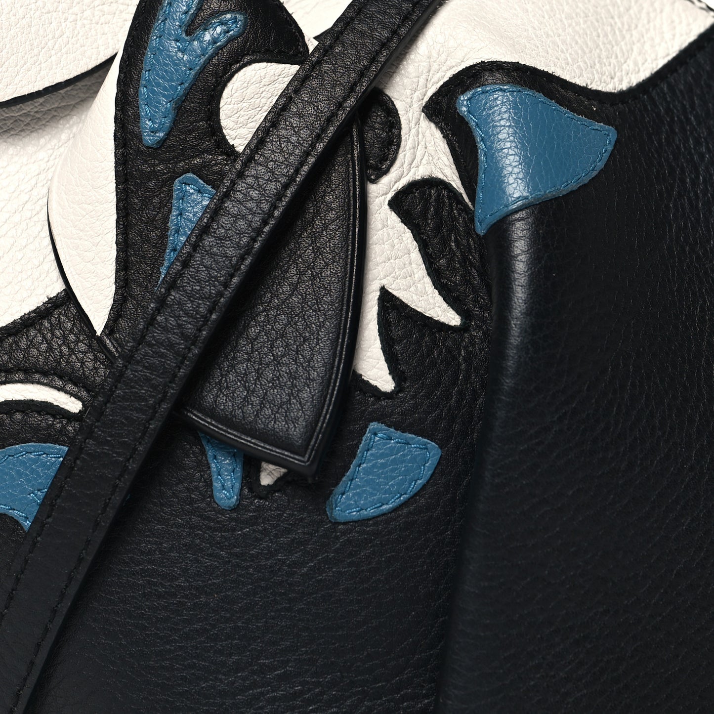 Calfskin Shearling Mini Bunny Crossbody Bag Black White Blue