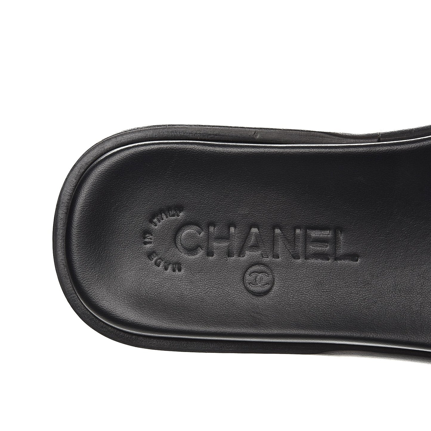 Patent Calfskin CC Slip On Mules 35 Black