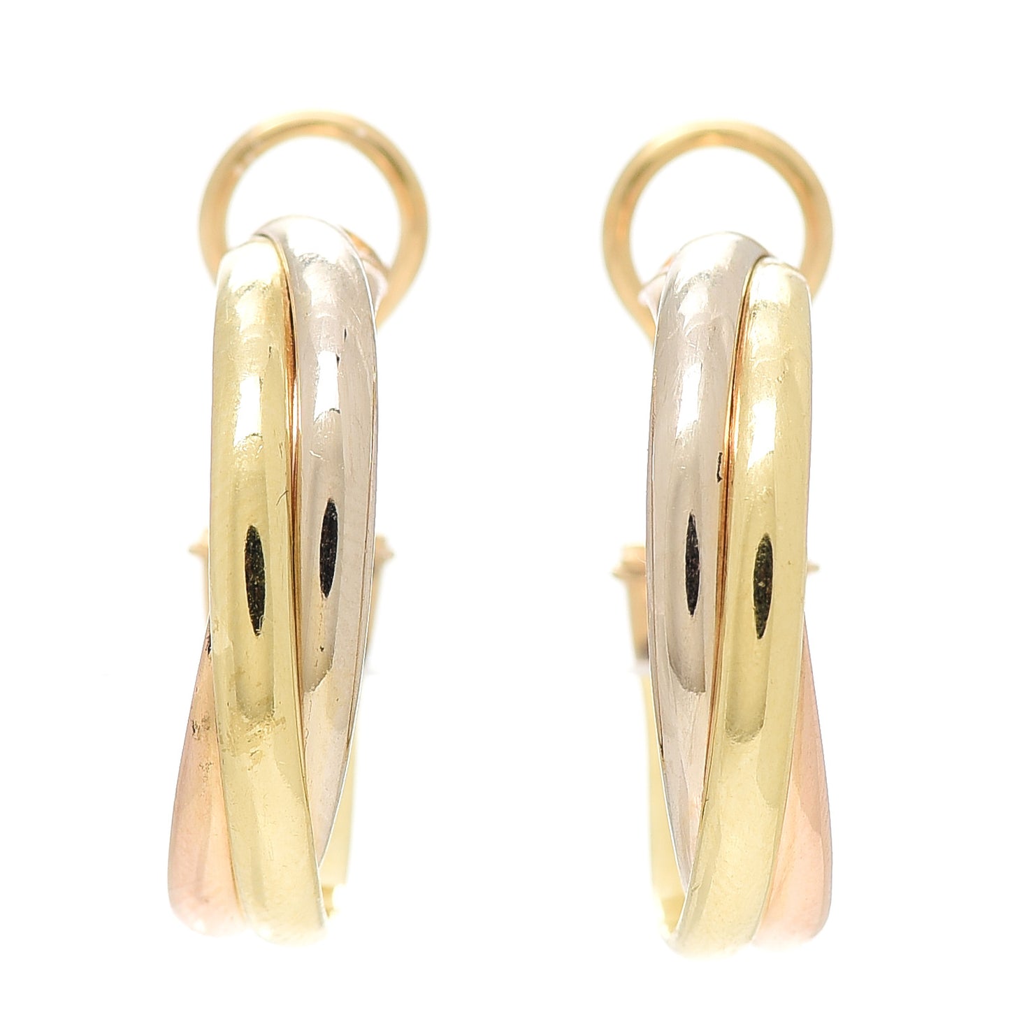 18K Pink Yellow White Gold 5mm Trinity Hoop Clip-On Earrings