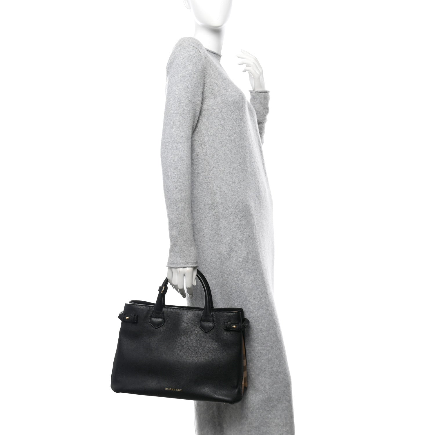 Burberry Derby Calfskin House Check Medium Banner Tote Black 2 of 9