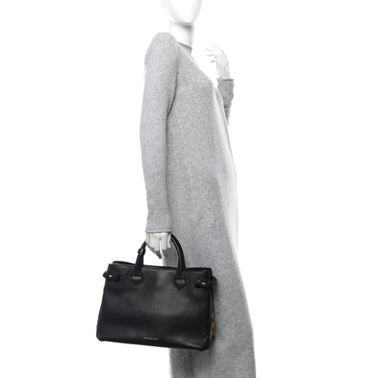Burberry Derby Calfskin House Check Medium Banner Tote Black 2 of 9