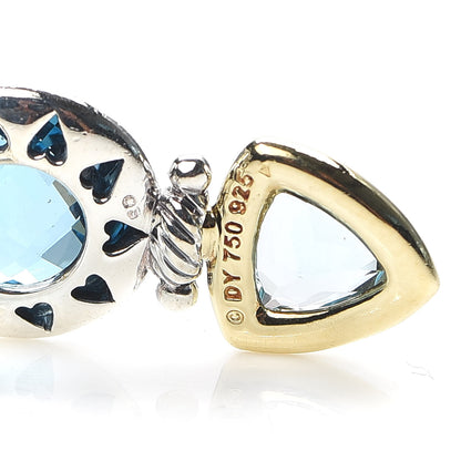 David Yurman Sterling Silver 18K Yellow Gold Blue Topaz Renaissance Drop Earrings 4 of 4