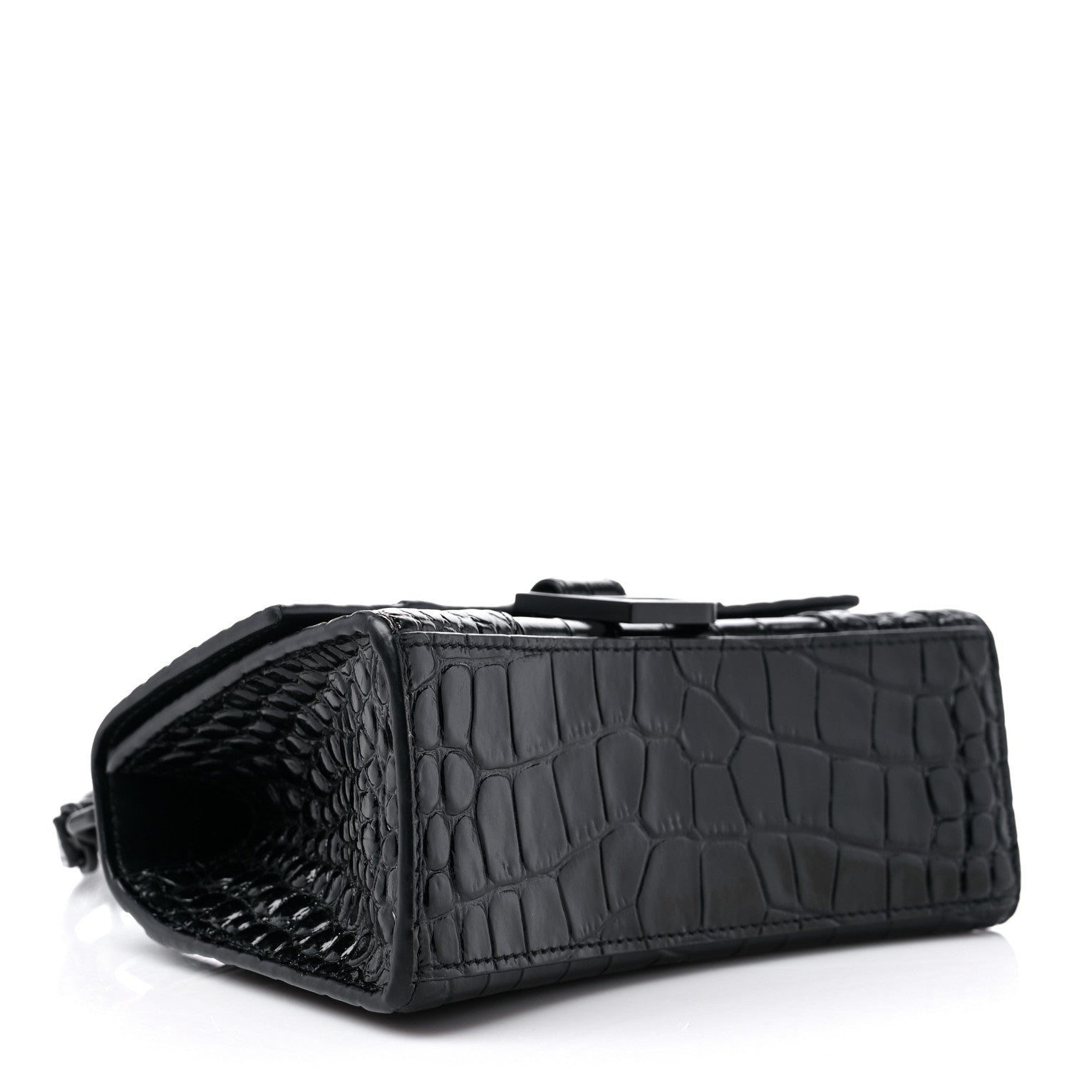 Balenciaga Shiny Calfskin Monochrome Crocodile Embossed Hourglass Top Handle Bag XS Black 4 of 10