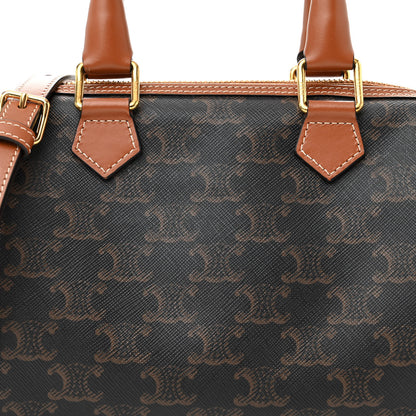 Celine Triomphe Canvas Calfskin Small Boston Bag Tan 7 of 9