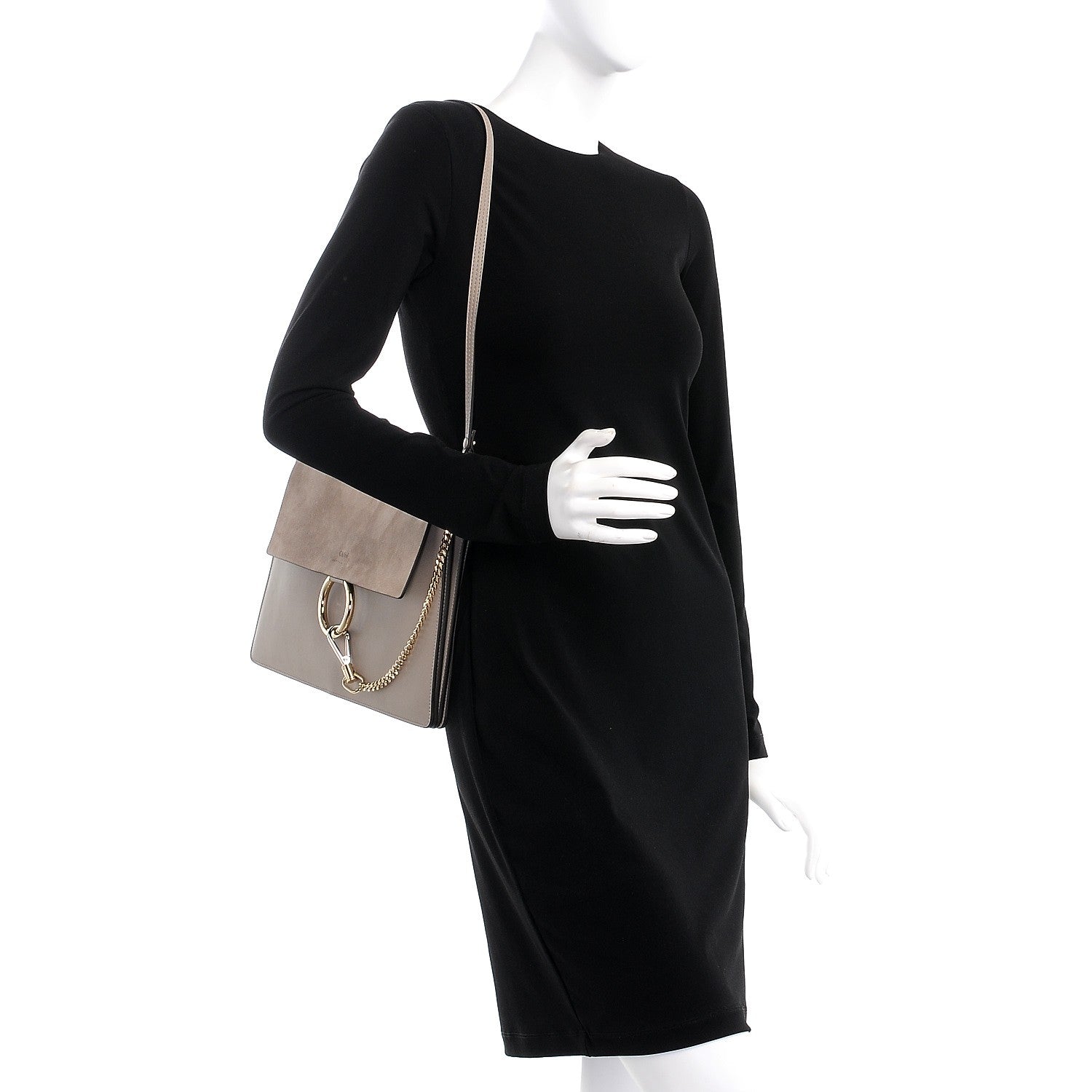 Chloe Calfskin Suede Medium Faye Shoulder Bag Motty Grey 2 of 7