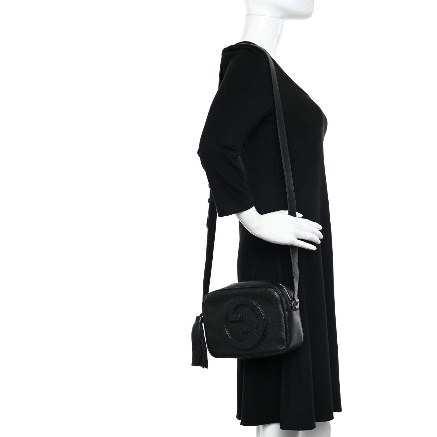 Gucci Sakai Be Green Calfskin Diagonal Stitched Small Blondie Shoulder Bag Black 2 of 13