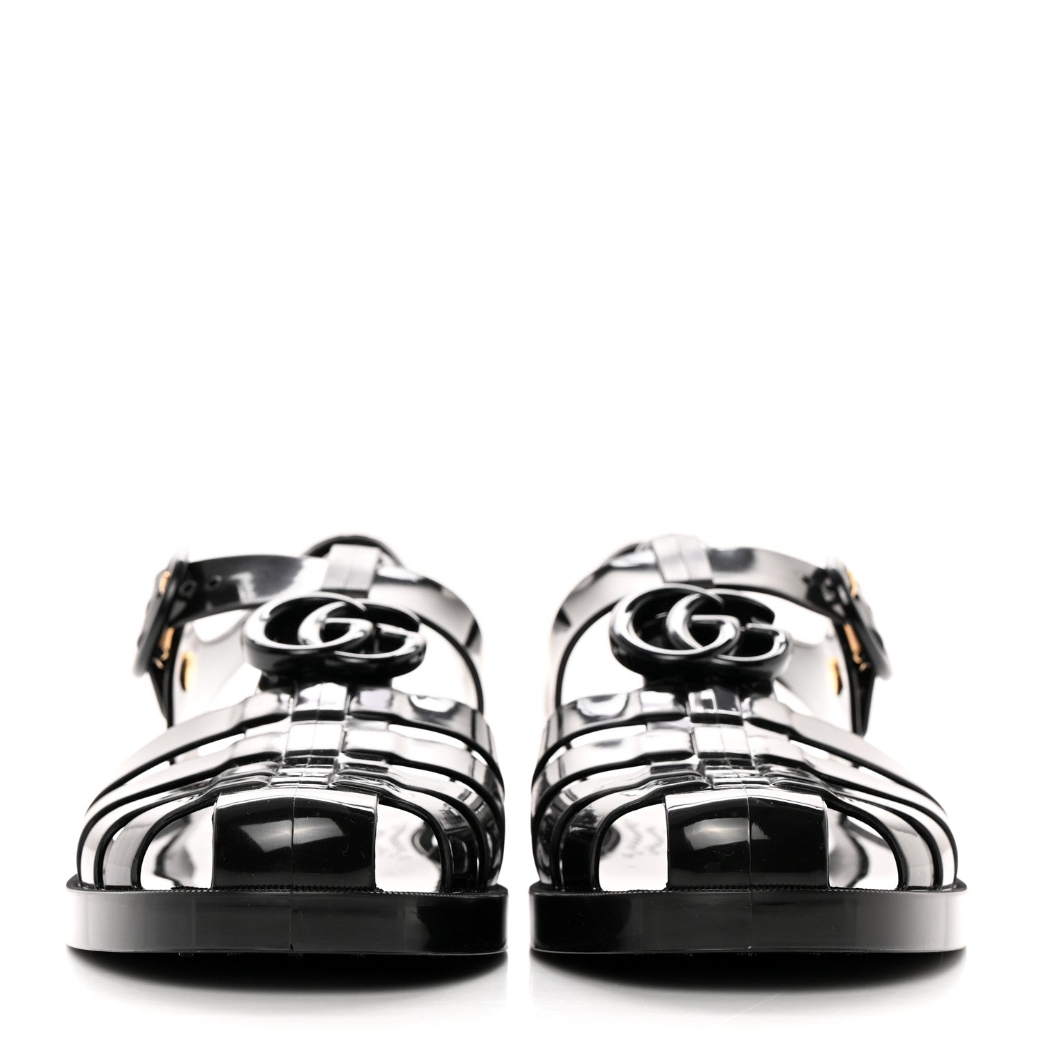 Gucci Shiny Rubber Double G Buckle Strap Sandals 36 Black 2 of 9