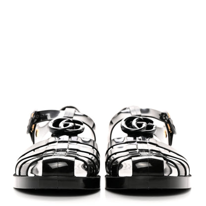 Gucci Shiny Rubber Double G Buckle Strap Sandals 36 Black 2 of 9