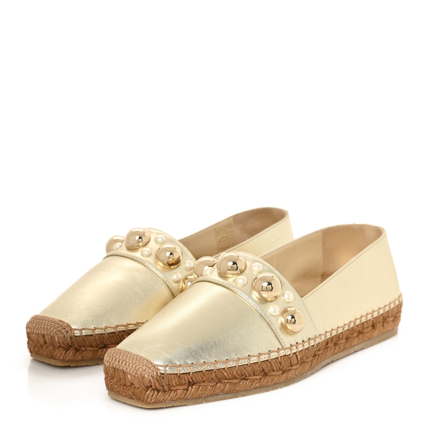 Jimmy Choo Metallic Lambskin Pearl Dru Espadrille Flats 37 Gold 4 of 9