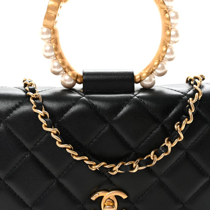 Chanel Lambskin Quilted Pearl Crown Wallet On Chain WOC Black 9 of 12