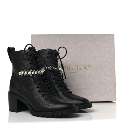 Jimmy Choo Grained Goatskin Pearl Crystal Embellished Cruz Combat Boots 36.5 Black 9 of 9
