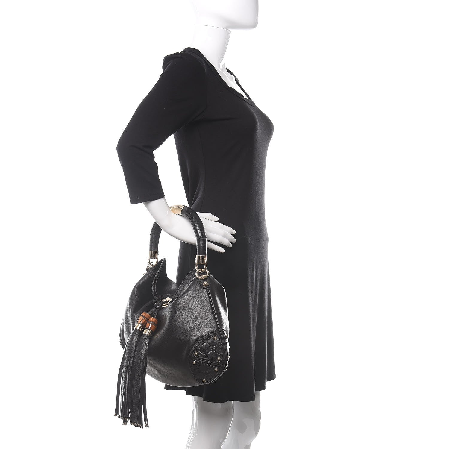 Gucci Calfskin Medium Indy Top Handle Hobo Black 2 of 10