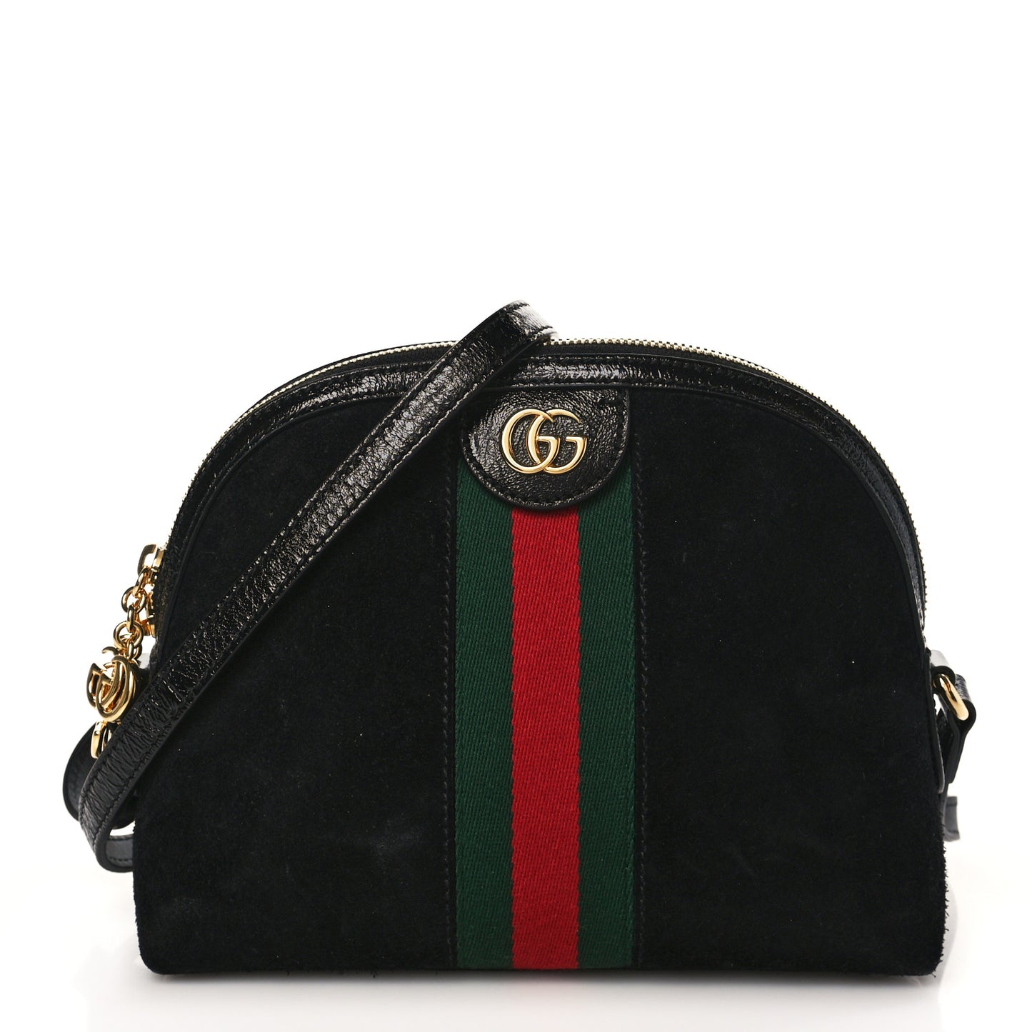 Suede Patent Web GG Small Ophidia Dome Shoulder Bag Black