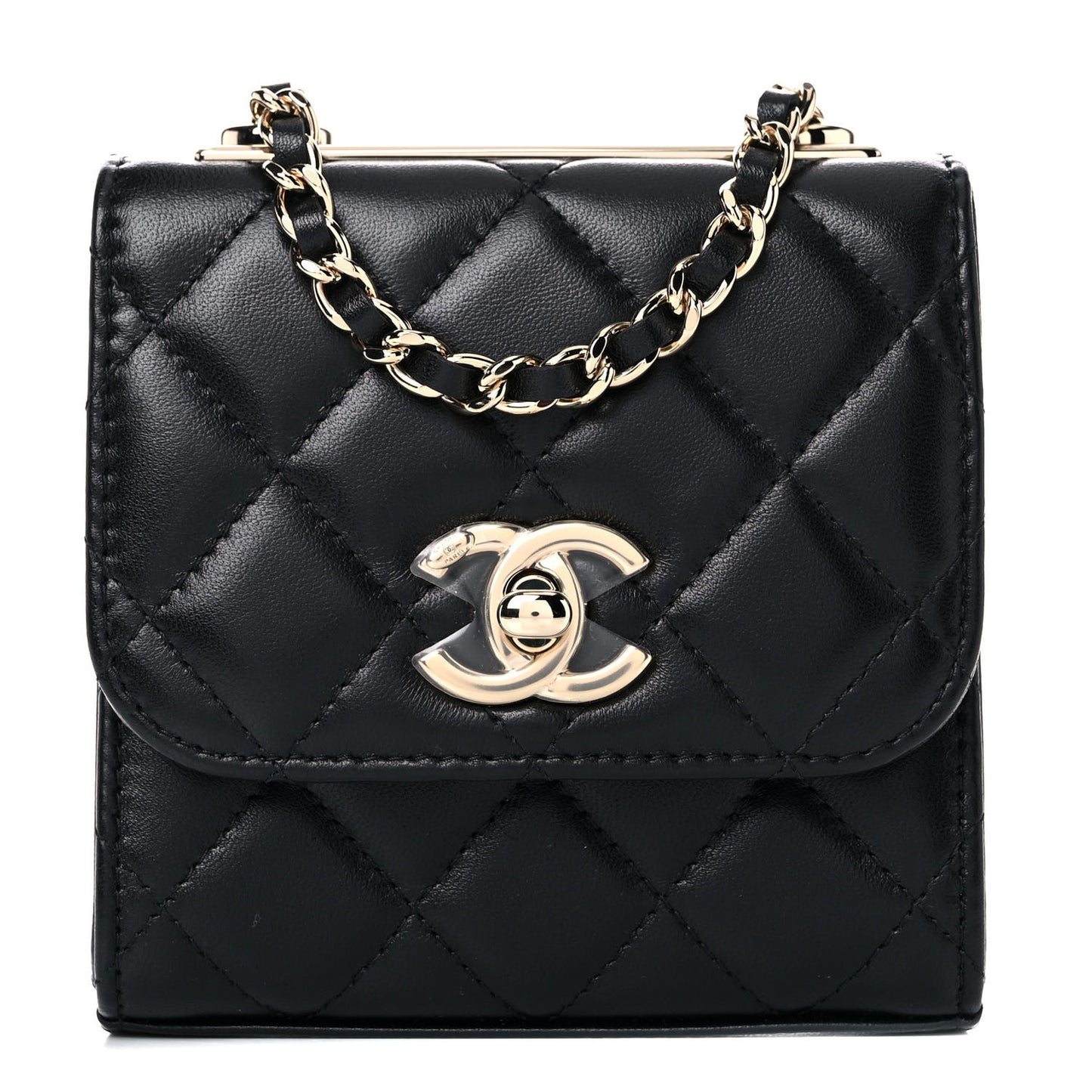 Lambskin Quilted Mini Trendy CC Chain Wallet Black