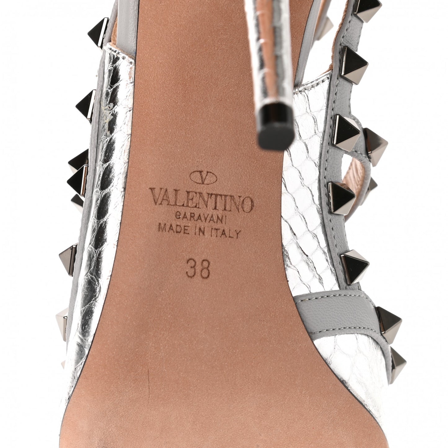 Metallic Watersnake Rockstud Ankle Strap 100mm Pumps 38 Silver Pastel Grey
