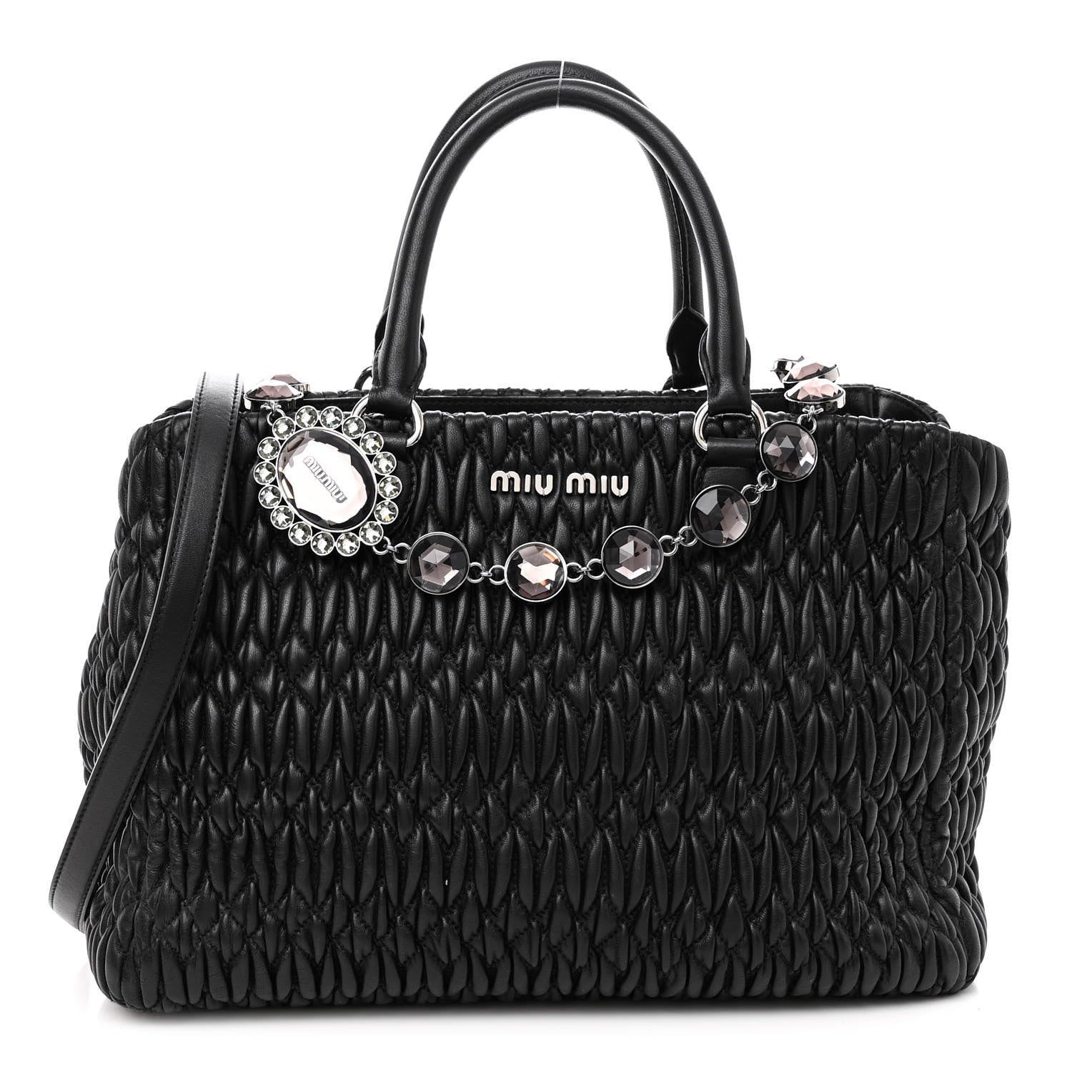 Miu Miu Nappa Matelasse Swarovski Crystal Tote Black 1 of 9