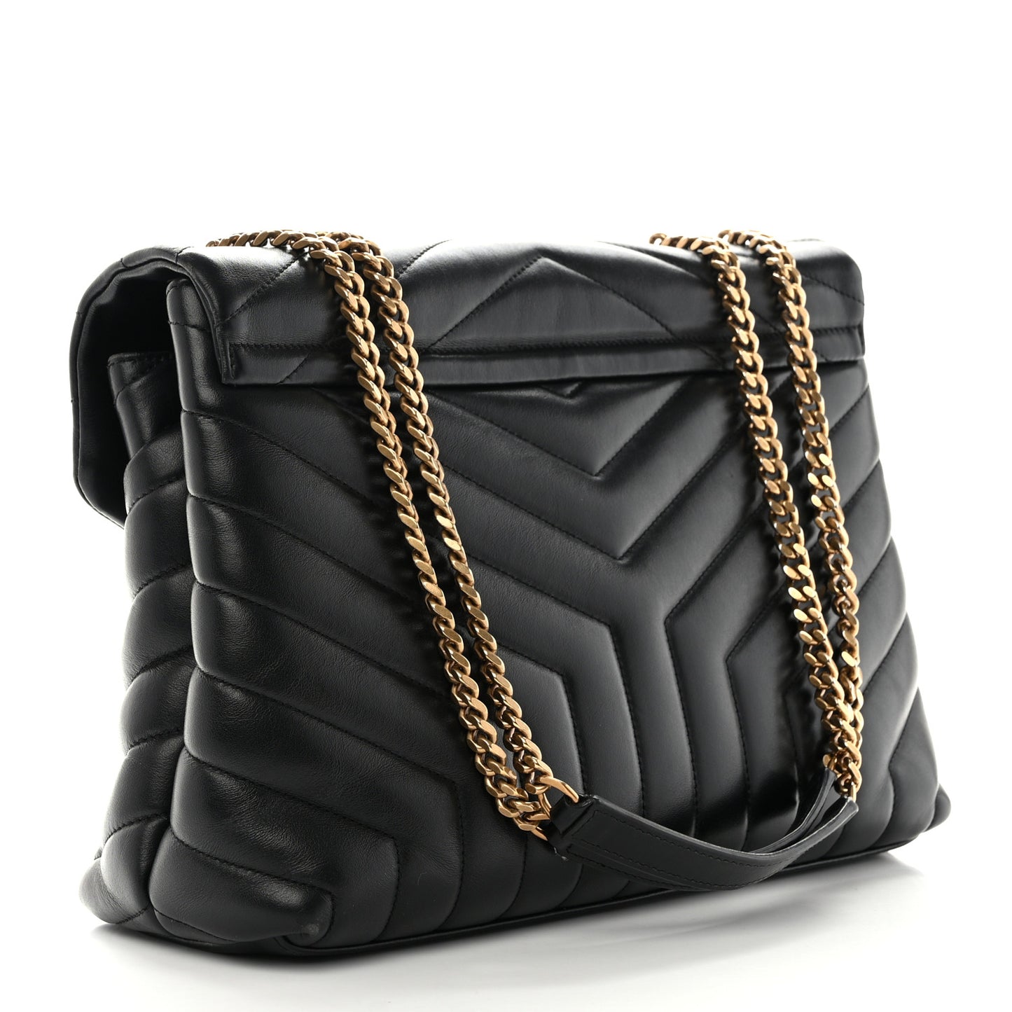 Calfskin Y Quilted Monogram Medium Loulou Chain Satchel Black