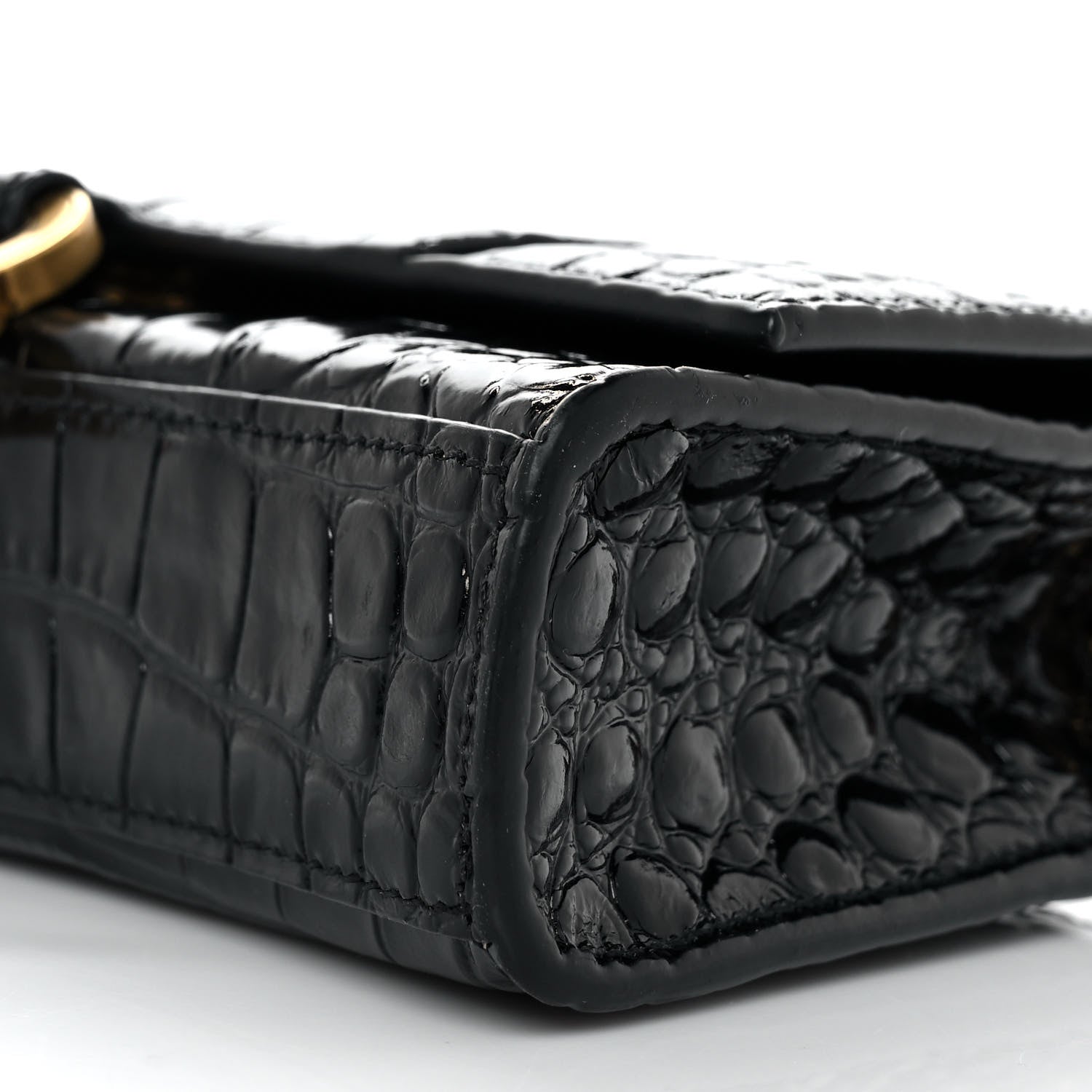 Balenciaga Shiny Calfskin Crocodile Embossed Hourglass Chain Bag Black 8 of 9