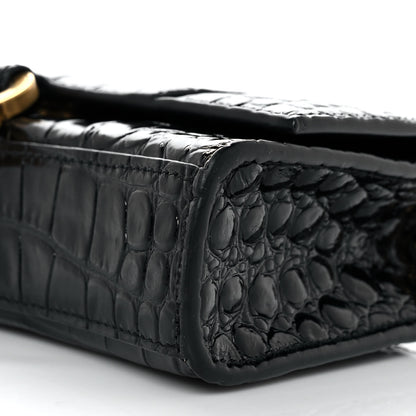 Balenciaga Shiny Calfskin Crocodile Embossed Hourglass Chain Bag Black 8 of 9
