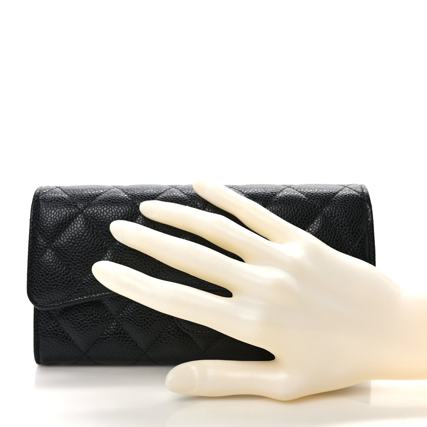 Caviar Quilted Large Gusset Flap Wallet Black