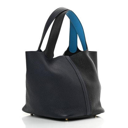 Hermes Taurillon Clemence Casaque Picotin Lock 22 MM Bleu Nuit Black Blue Frida 3 of 10