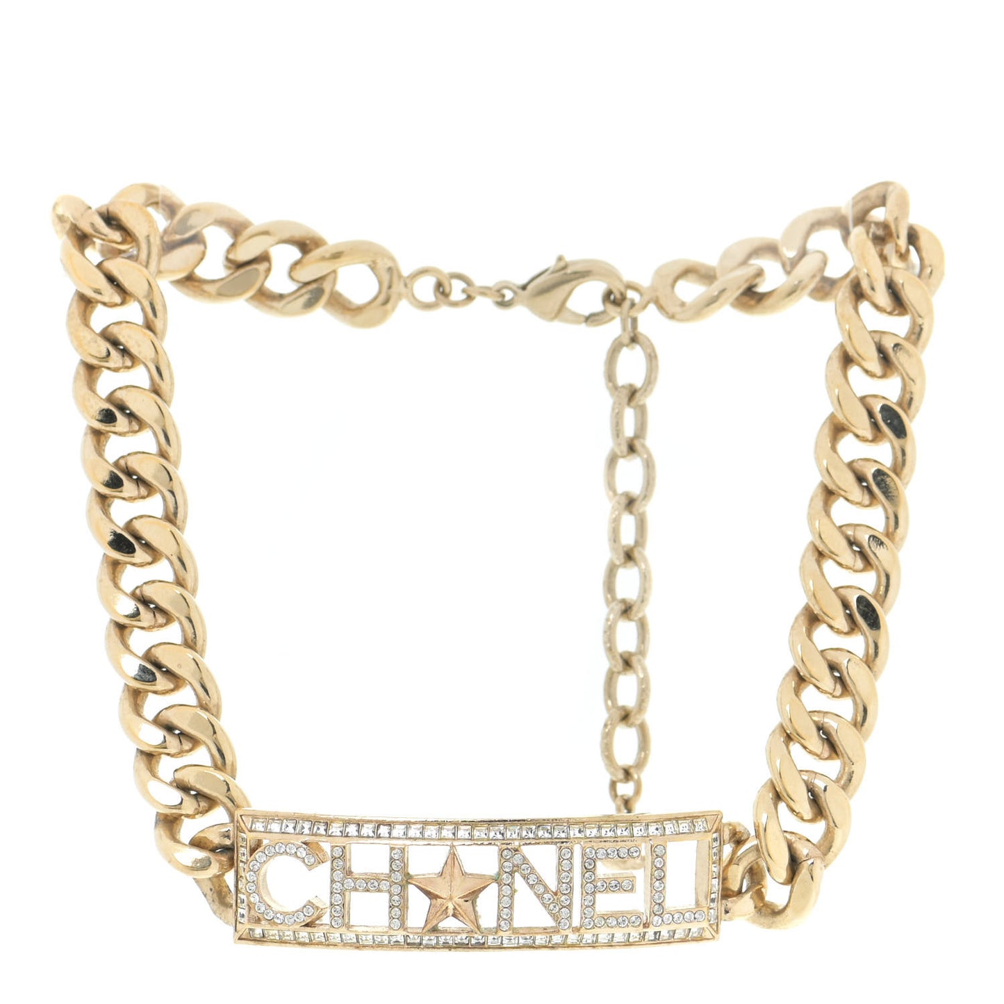 Crystal Chain Short Logo Necklace Gold