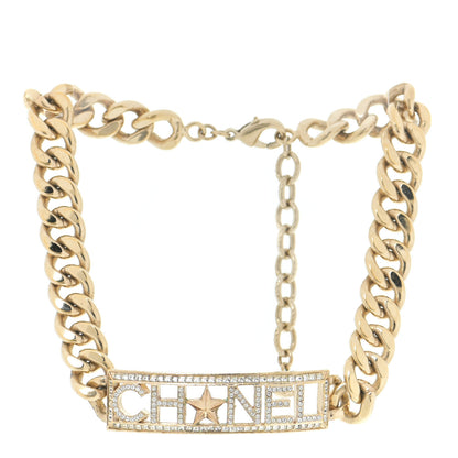 Chanel Crystal Chain Short Logo Necklace Gold 1 of 7