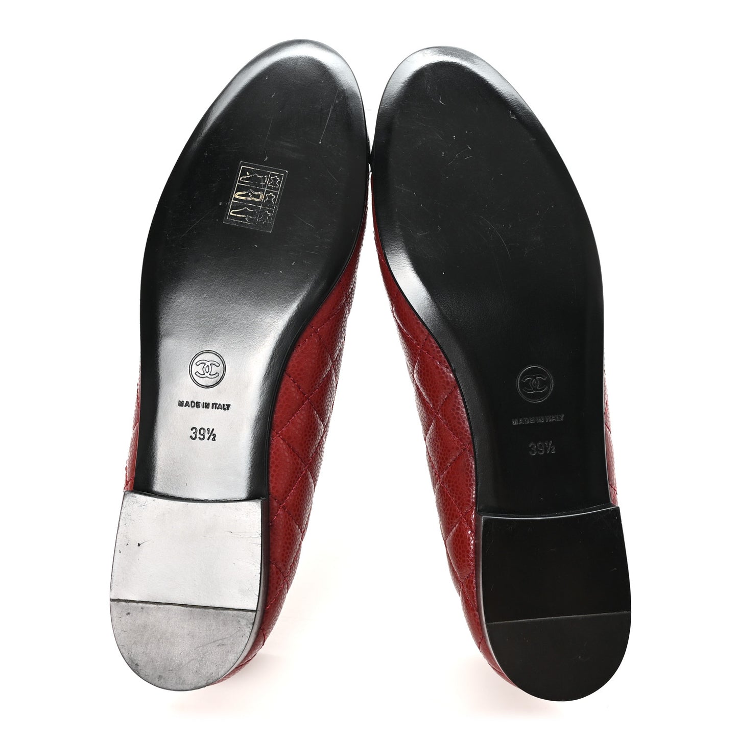 Caviar Quilted CC Cap Toe Ballerina Flats 39.5 Black Red