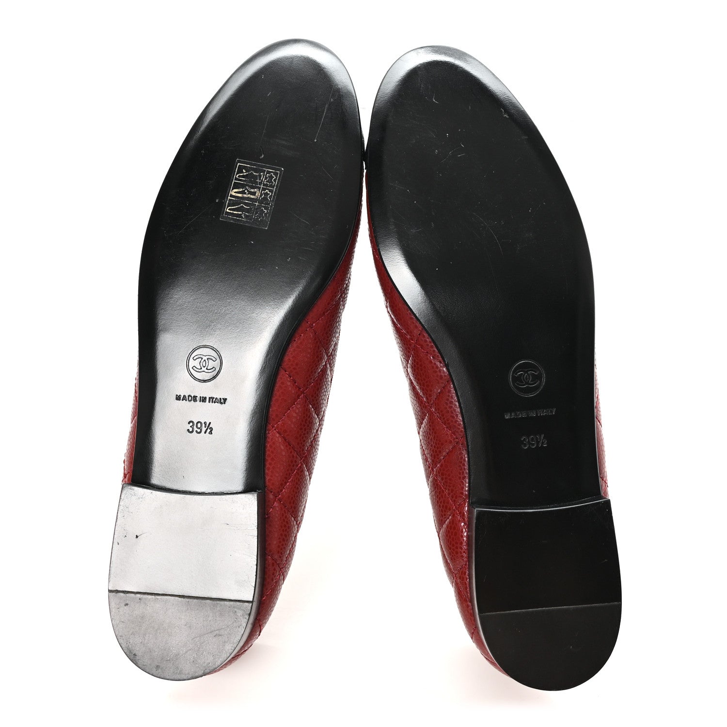 Chanel Caviar Quilted CC Cap Toe Ballerina Flats 39.5 Black Red 6 of 9