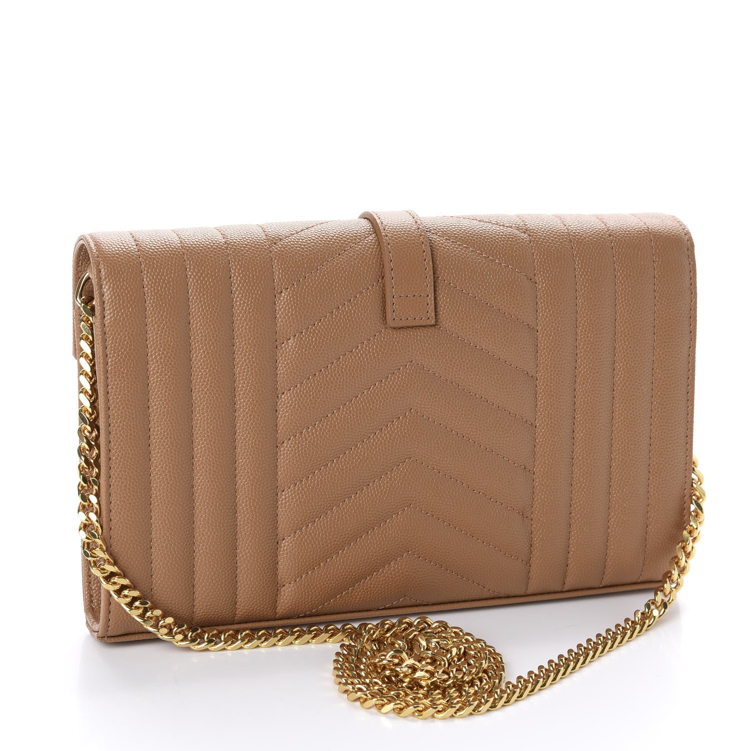 Saint Laurent Grain De Poudre Mixed Matelasse Triquilt Monogram Chain Wallet Dune 3 of 11