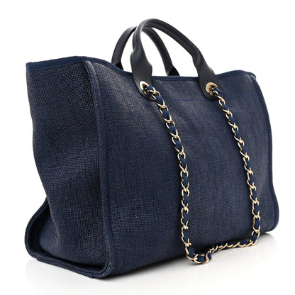 Chanel Woven Straw Raffia Medium Deauville Tote Navy 3 of 12