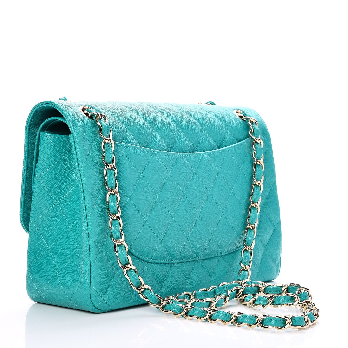Caviar Quilted Jumbo Double Flap Turquoise