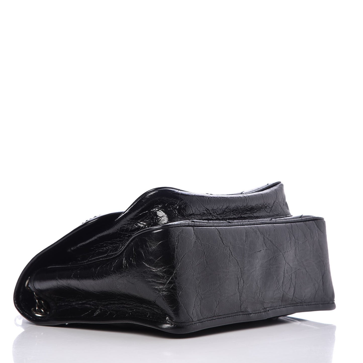 Crinkled Calfskin Matelasse Monogram Medium Niki Chain Satchel Black