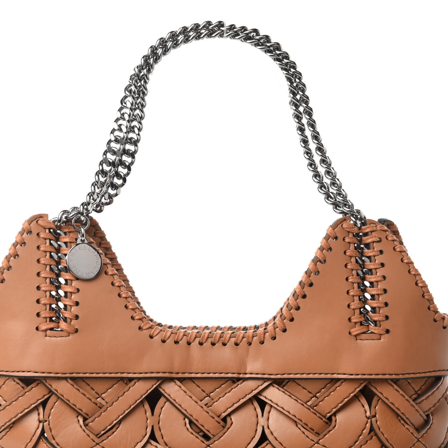 Faux Leather Woven Mini Tote Bag Brown