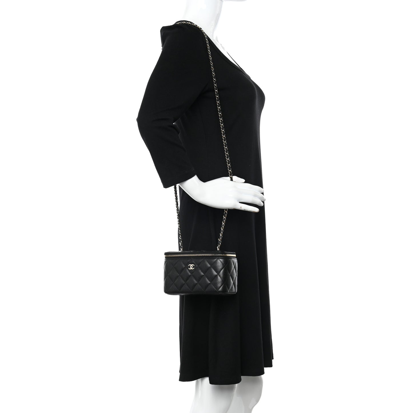 Caviar Quilted Small Vanity Case With Chain Black