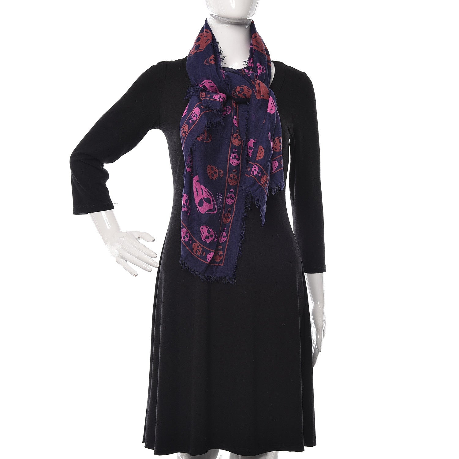 Alexander McQueen Modal Silk Bicolor Skull Scarf Blue Pink 2 of 4