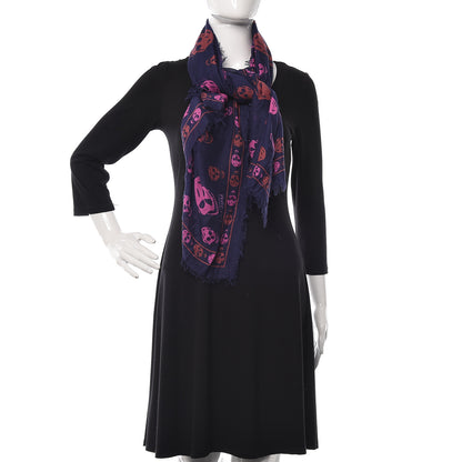 Alexander McQueen Modal Silk Bicolor Skull Scarf Blue Pink 2 of 4