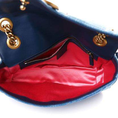 Gucci Denim Matelasse Studded Small Pearly GG Marmont Shoulder Blue 5 of 11