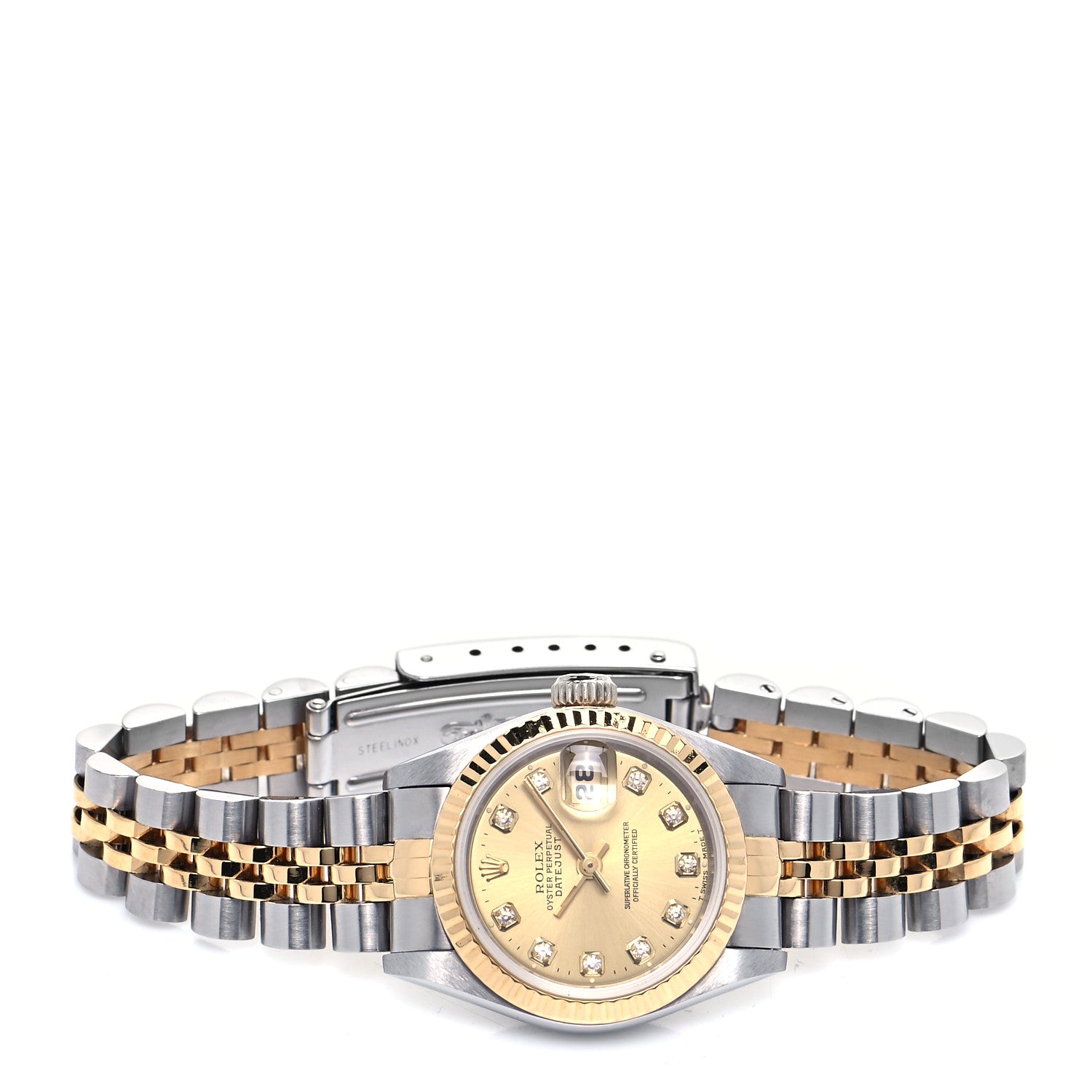 Rolex Stainless Steel 18K Yellow Gold Diamond 26mm Oyster Perpetual Datejust Watch Champagne 69173 2 of 5