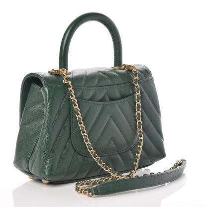 Chanel Caviar Chevron Quilted Mini Coco Handle Flap Green 3 of 10