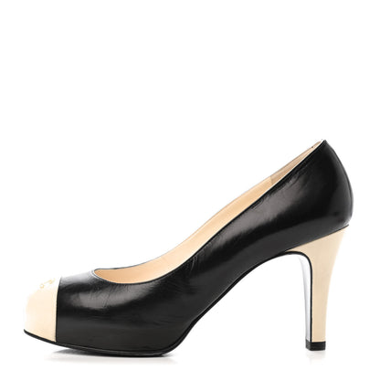 Chanel Lambskin Cap Toe CC Pumps 38.5 Black Beige 1 of 4
