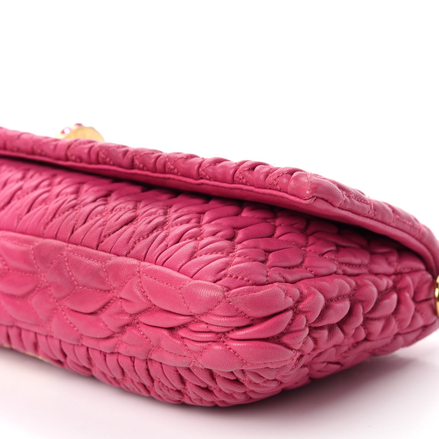 Nappa Matelasse Crystal Flap Clutch Fuxia